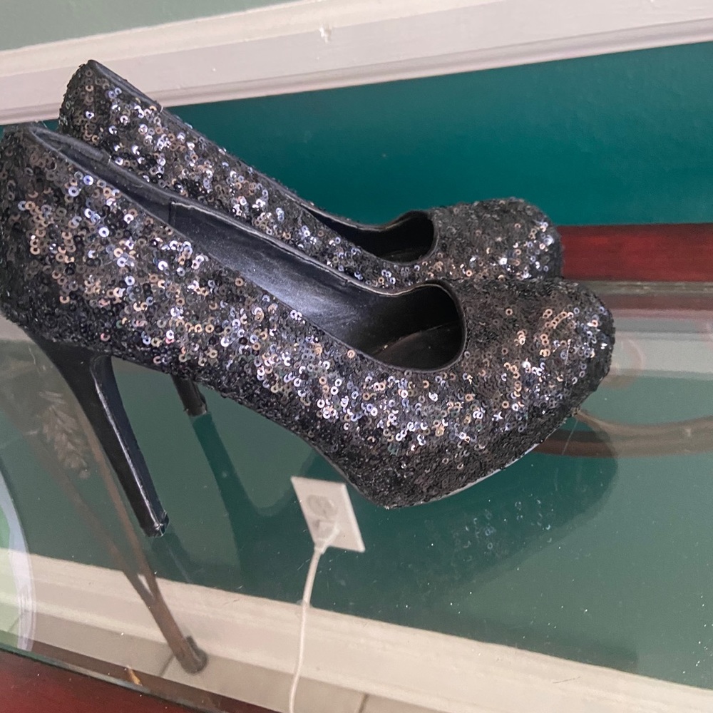 Black sequin heels